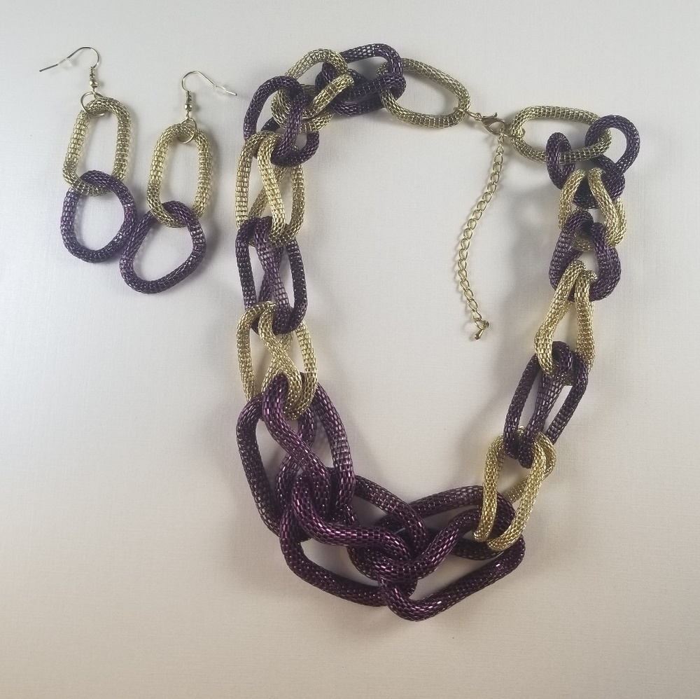 Mesh Chain Link Necklace Earrings Set